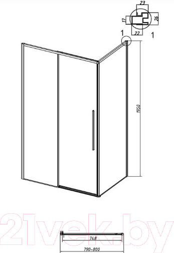 Изображение товара Душевая стенка Grossman Galaxy 80x195 / 200.K33.01.80.21.02 (черный матовый/шиншилла стекло)