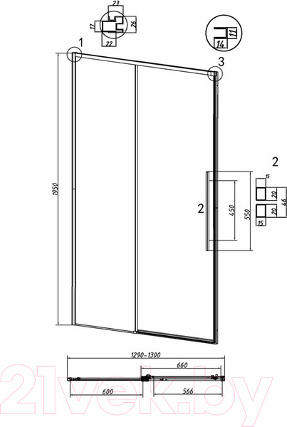 Изображение товара Душевая дверь Grossman Galaxy 130x195 / 100.K33.01.130.21.02 (черный матовый/шиншилла стекло)