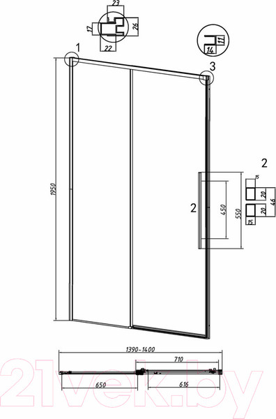 Изображение товара Душевая дверь Grossman Galaxy 140x195 / 100.K33.01.140.21.02 (черный матовый/шиншилла стекло)