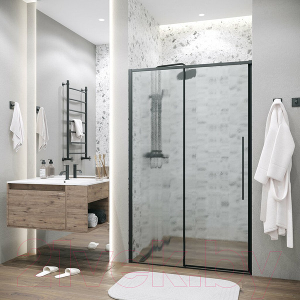 Изображение товара Душевая дверь Grossman Galaxy 140x195 / 100.K33.01.140.21.02 (черный матовый/шиншилла стекло)