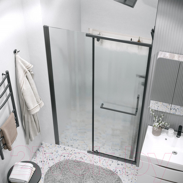 Изображение товара Душевая дверь Grossman Pragma 120x195 / 100.K33.03.120.21.02 (черный матовый/шиншилла стекло)