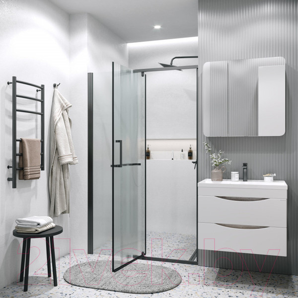 Изображение товара Душевая дверь Grossman Pragma 120x195 / 100.K33.03.120.21.02 (черный матовый/шиншилла стекло)