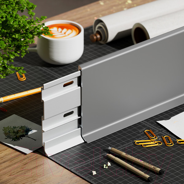 Изображение товара Плинтус Русский Профиль SSZ-80мм (2.5м, серебристый, крепеж 5шт)