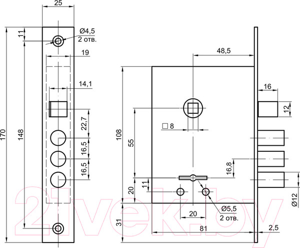 Изображение товара Замок врезной Border 76705-ЗВ9-8/13 (черный жемчуг)