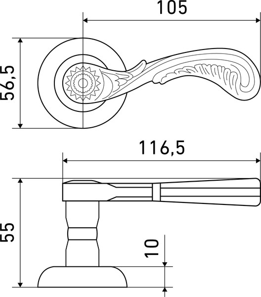 Изображение товара Ручка дверная Аллюр Арт Хема AB К3500 (старая бронза)