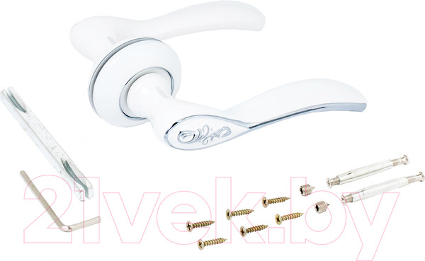 Изображение товара Ручка дверная Аллюр Арт Шэрон с накладкой W/CP 17112 (белый/хром)