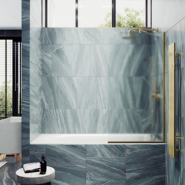 Изображение товара Стеклянная шторка для ванны MaybahGlass MGV-132-3у (сатин стекло/золотой)