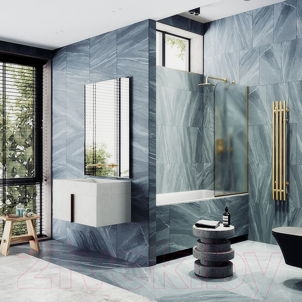 Изображение товара Стеклянная шторка для ванны MaybahGlass MGV-143-3у (сатин стекло/золотой)