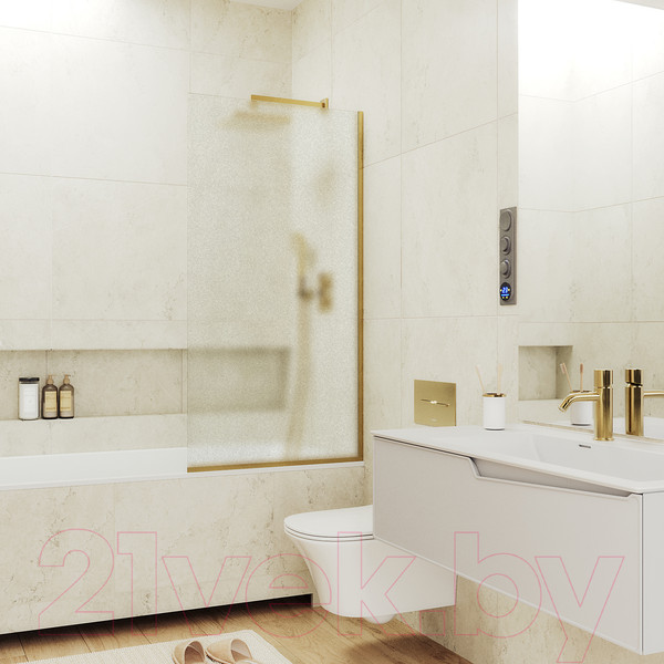 Изображение товара Стеклянная шторка для ванны MaybahGlass MGV-253-3у (сатин стекло/золотой)