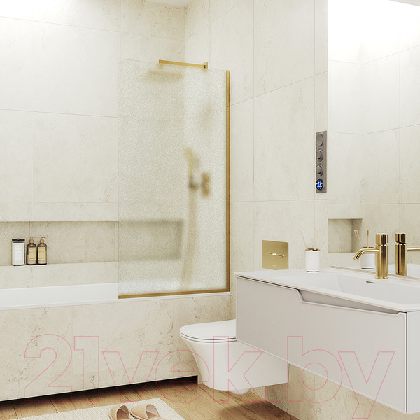 Изображение товара Стеклянная шторка для ванны MaybahGlass MGV-91-3у (сатин стекло/золотой)