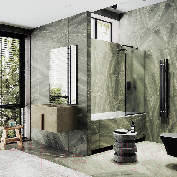 Изображение товара Стеклянная шторка для ванны MaybahGlass MGV-130-6у (сатин стекло/черный)