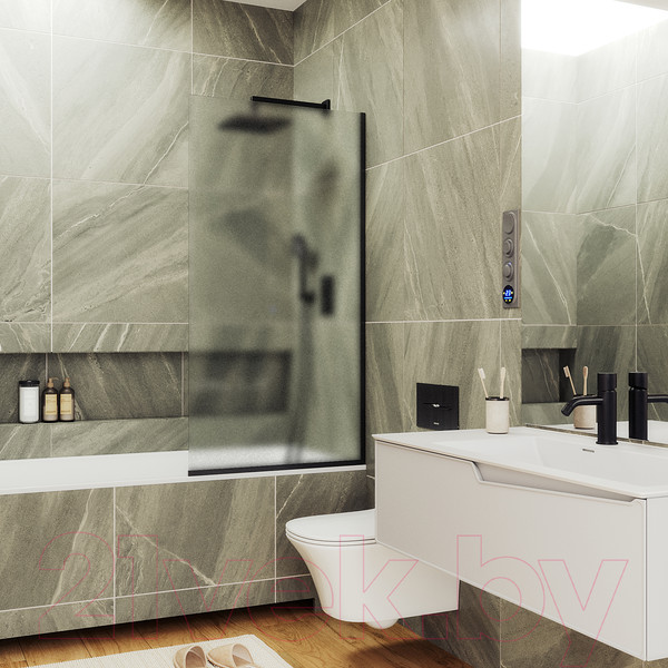 Изображение товара Стеклянная шторка для ванны MaybahGlass MGV-90-6у (сатин стекло/черный)