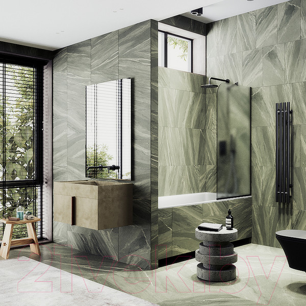 Изображение товара Стеклянная шторка для ванны MaybahGlass MGV-95-6у (сатин стекло/черный)