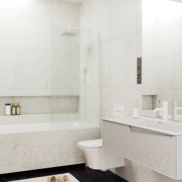 Изображение товара Стеклянная шторка для ванны MaybahGlass MGV-90-1у (сатин стекло/белый матовый)