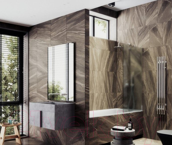 Изображение товара Стеклянная шторка для ванны MaybahGlass MGV-93-4ш (сатин стекло/хром глянцевый)