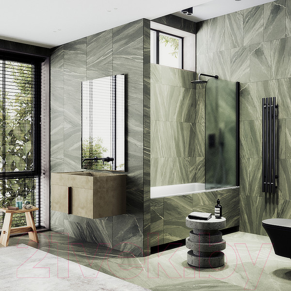 Изображение товара Стеклянная шторка для ванны MaybahGlass MGV-605-6 (сатин стекло/черный)