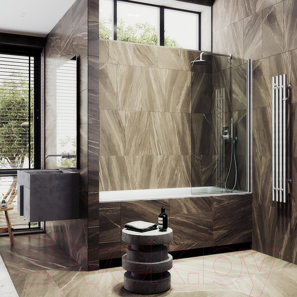 Изображение товара Стеклянная шторка для ванны MaybahGlass MGV-596-5 (прозрачное стекло/хром матовый)