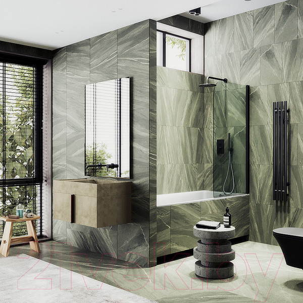 Изображение товара Стеклянная шторка для ванны MaybahGlass MGV-600-6 (прозрачное стекло/черный)