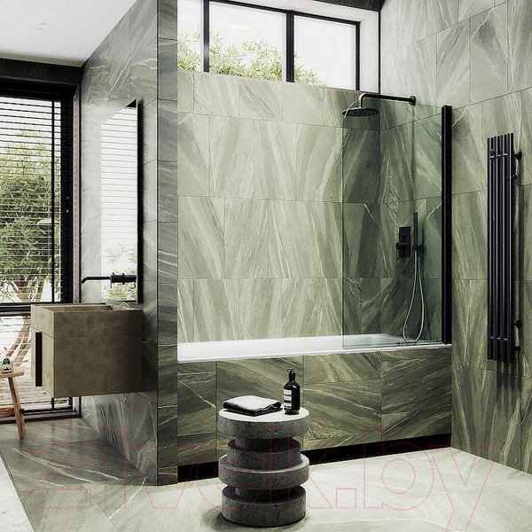 Изображение товара Стеклянная шторка для ванны MaybahGlass MGV-600-6 (прозрачное стекло/черный)