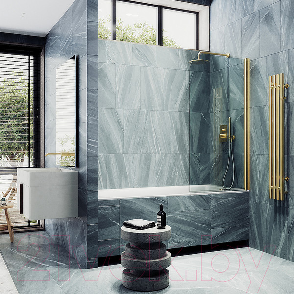 Изображение товара Стеклянная шторка для ванны MaybahGlass MGV-596-3 (прозрачное стекло/золотой)