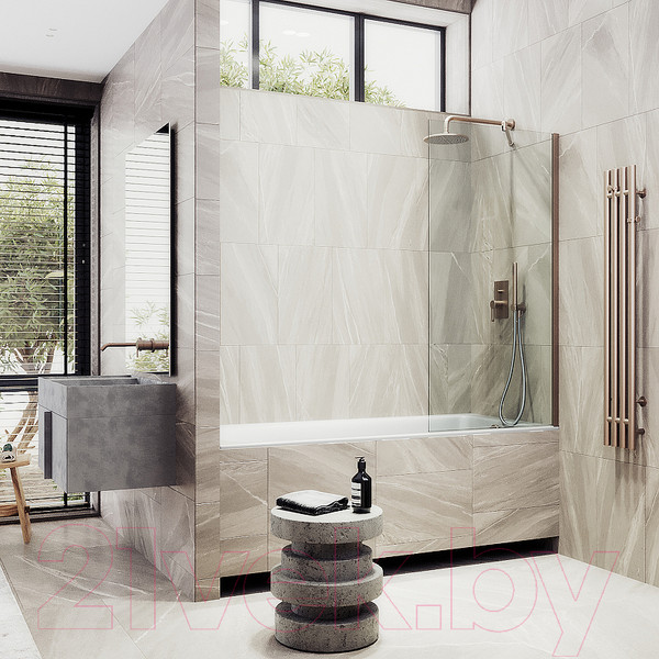 Изображение товара Стеклянная шторка для ванны MaybahGlass MGV-248-2ш (прозрачное стекло/бронзовый)