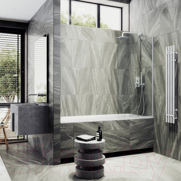 Изображение товара Стеклянная шторка для ванны MaybahGlass MGV-154-1у (прозрачное стекло/белый матовый)