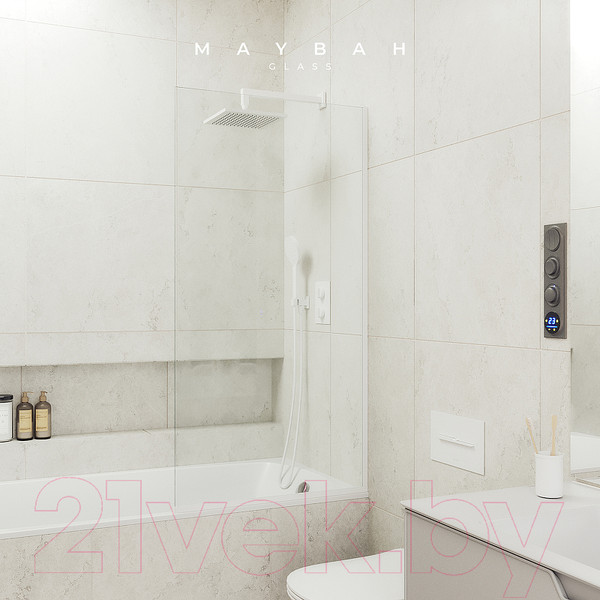 Изображение товара Стеклянная шторка для ванны MaybahGlass MGV-61-1у (прозрачное стекло/белый матовый)