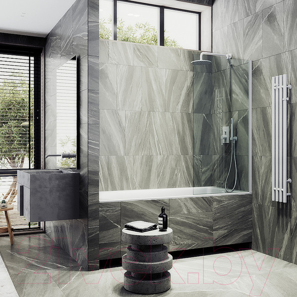 Изображение товара Стеклянная шторка для ванны MaybahGlass MGV-65-1ш (прозрачное стекло/белый матовый)