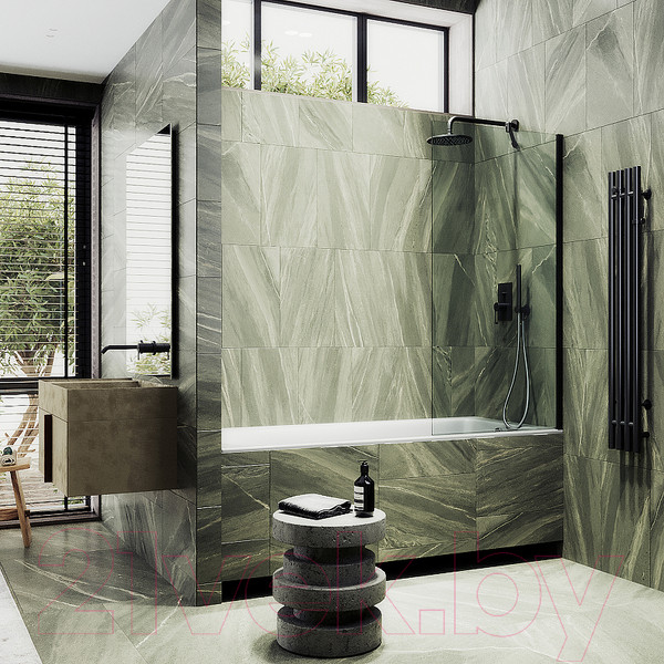 Изображение товара Стеклянная шторка для ванны MaybahGlass MGV-65-6ш (прозрачное стекло/черный)