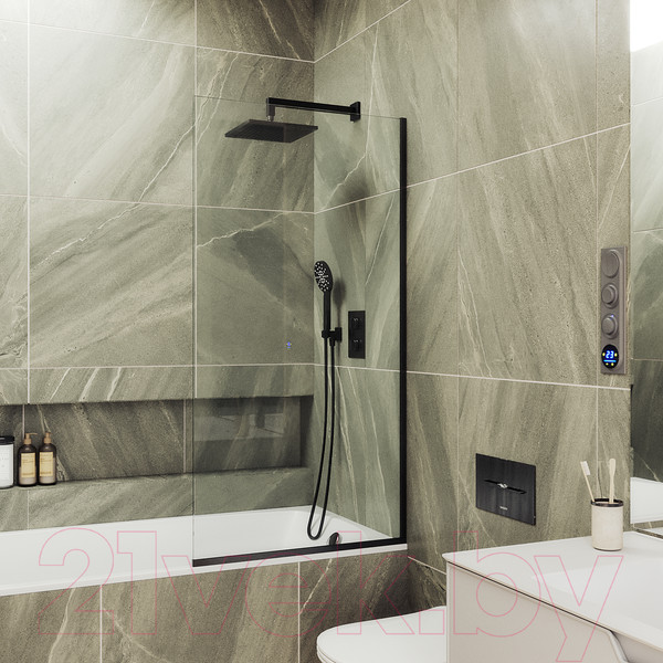 Изображение товара Стеклянная шторка для ванны MaybahGlass MGV-64-6у (прозрачное стекло/черный)