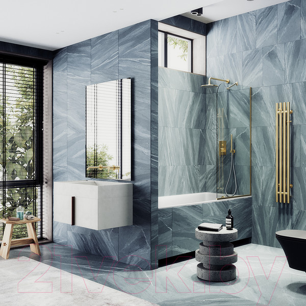 Изображение товара Стеклянная шторка для ванны MaybahGlass MGV-63-3у (прозрачное стекло/золотой)