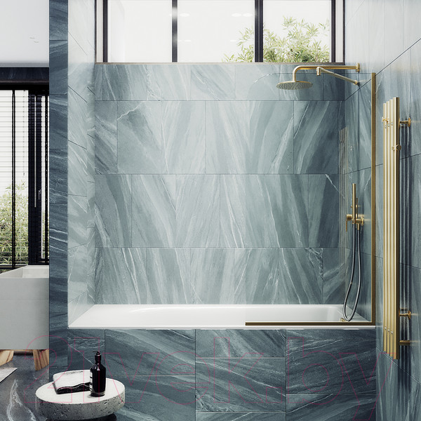 Изображение товара Стеклянная шторка для ванны MaybahGlass MGV-63-3у (прозрачное стекло/золотой)
