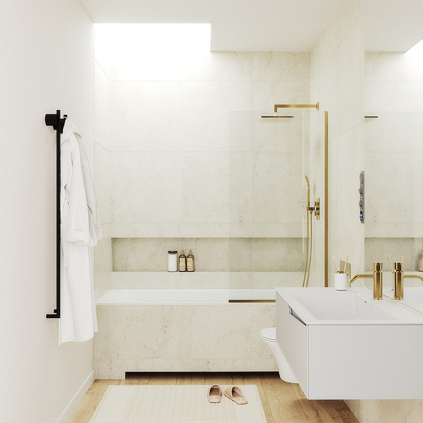 Изображение товара Стеклянная шторка для ванны MaybahGlass MGV-64-3у (прозрачное стекло/золотой)