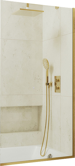 Изображение товара Стеклянная шторка для ванны MaybahGlass MGV-64-3у (прозрачное стекло/золотой)