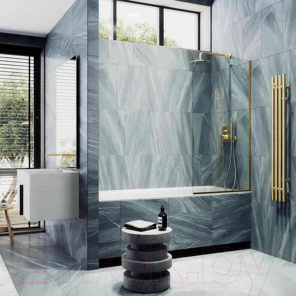 Изображение товара Стеклянная шторка для ванны MaybahGlass MGV-65-3у (прозрачное стекло/золотой)