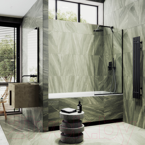 Изображение товара Стеклянная шторка для ванны MaybahGlass MGV-126-6у (прозрачное стекло/черный)