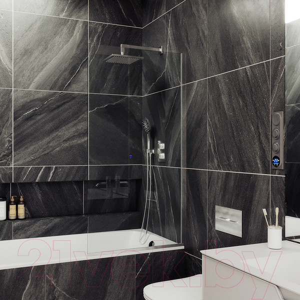 Изображение товара Стеклянная шторка для ванны MaybahGlass MGV-248-5у (прозрачное стекло/хром матовый)