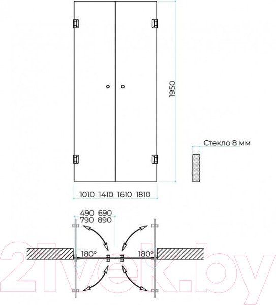 Изображение товара Душевая дверь MaybahGlass 195x101 / MGD-464-6 (прозрачное стекло/черный)
