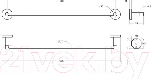 Изображение товара Держатель для полотенца Cezares RELAX-TH-65-NOP (черный матовый)