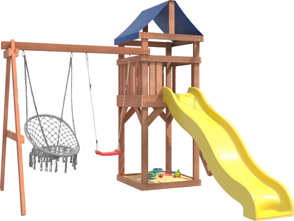 Изображение товара Игровой комплекс National Tree Company Классик с качелями лодочка и плетеным креслом IgroWood / ДКП-2