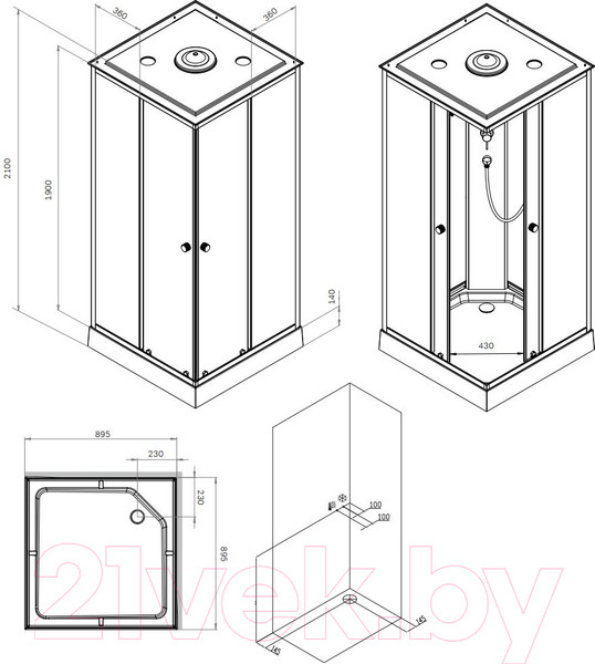 Изображение товара Душевая кабина AM.PM X-Joy Square 90x90 / W94C-403-090MT