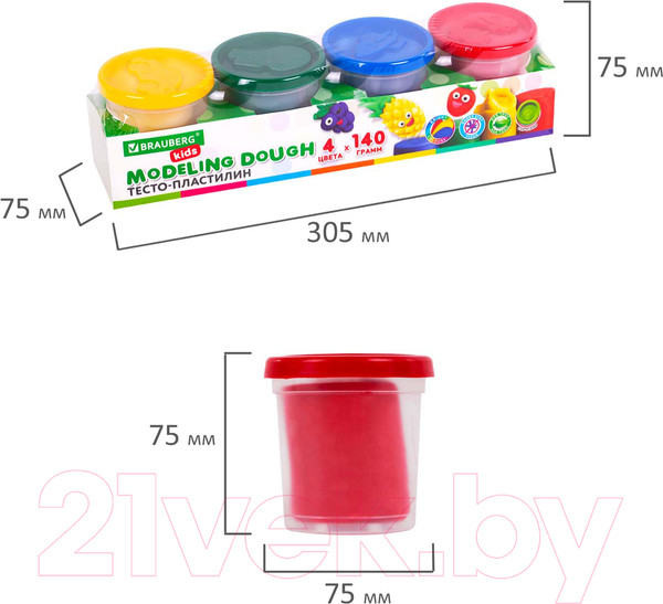 Изображение товара Пластилин Brauberg Kids / 106715 (4цв)