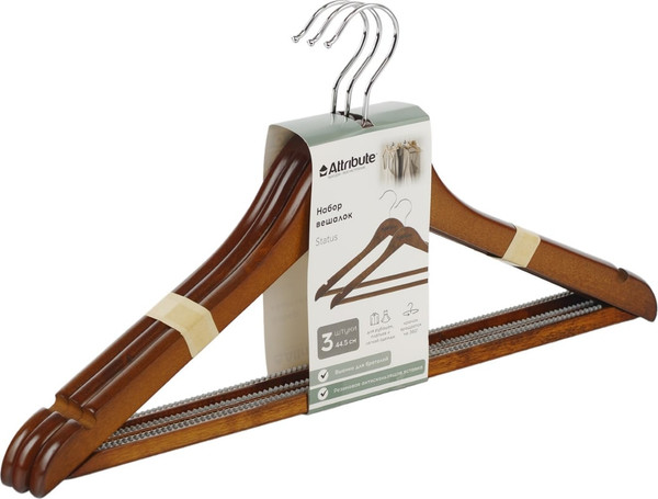 Изображение товара Набор деревянных вешалок-плечиков Attribute Status AHO231 (3шт)
