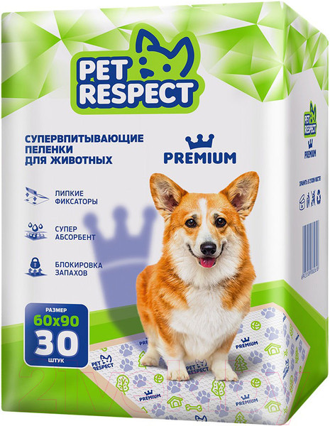 Изображение товара Одноразовая пеленка для животных Pet Respect Premium 60x90 (30шт)