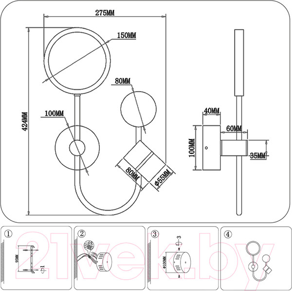 Изображение товара Бра Ambrella LineTech FL51601/3 BK/CH (черный/хром)