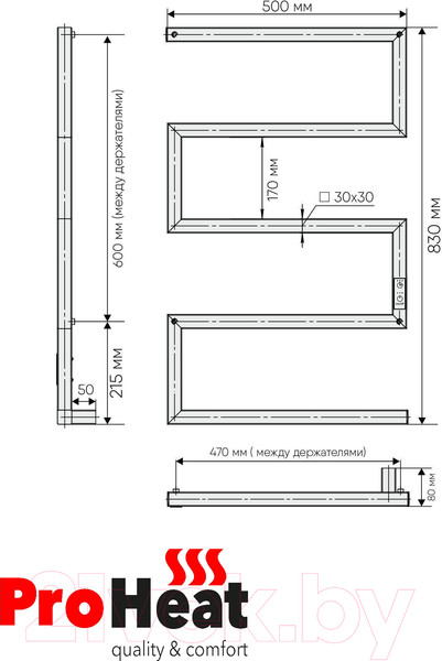 Изображение товара Полотенцесушитель электрический ProHeat Snake 50х83 (терморегулятор, таймер, черный муар)