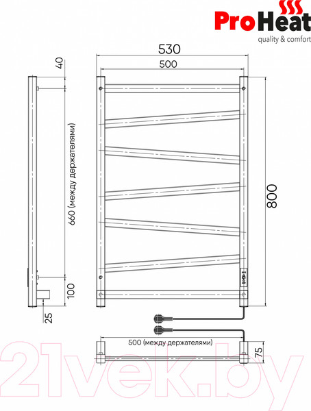 Изображение товара Полотенцесушитель электрический ProHeat Quadro Diago 50х80 (терморегулятор, таймер, черный муар)