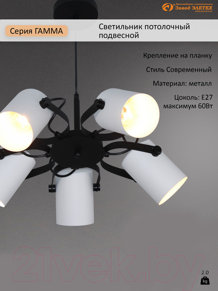 Изображение товара Люстра Элетех Гамма 251 НСБ 01-5х60-140 / 1005405349 (черно-белый муар)