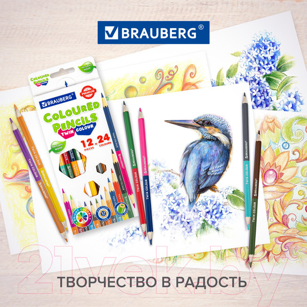 Изображение товара Набор цветных карандашей Brauberg Premium Twin Colour / 181875 (24шт)
