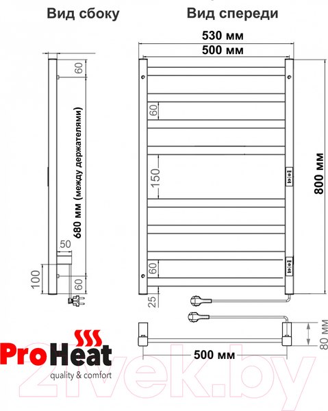 Изображение товара Полотенцесушитель электрический ProHeat Quadro 50х80 (терморегулятор, таймер, черный муар)